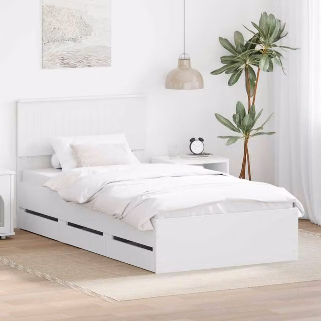 Berkfield Home Modern Bed Frame with Drawers in White, Engineered Wood, W/D/H: 100 x 200 cm