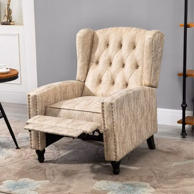 HOMCOM Vintage Manual Reclining Armchair with Integrated Footrest in Beige