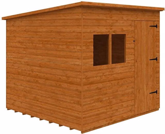 Buttercup Farm Deluxe Pent Garden Shed in Orange and Grey, 12mm Solid Wood with Single Door and Window, W: 243.8 cm, D: 243.8 cm, H: 235.0 cm – 1