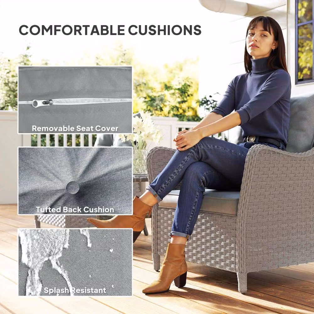 STILVORA Set of 2 Rattan Garden Armchairs with Grey Cushions – 5