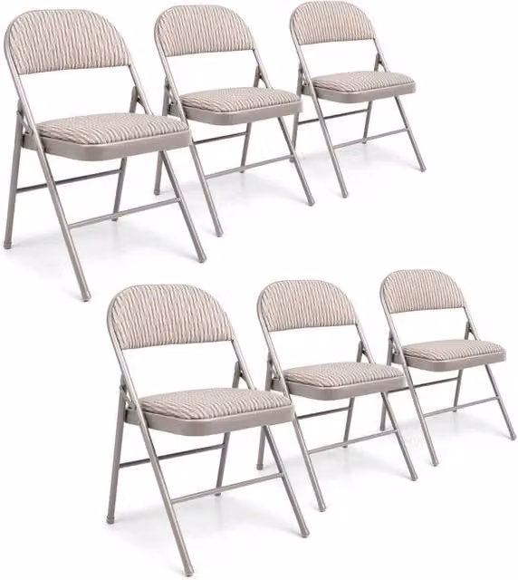 FLAVORA Set of 6 Foldable Padded Office Chairs with Metal Frame in Beige