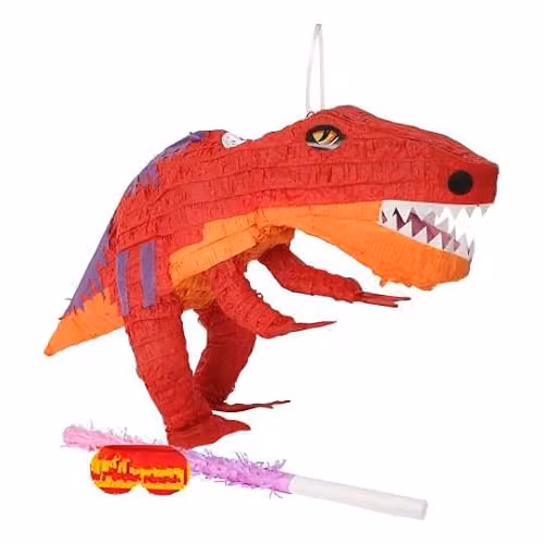 Fax Potato T-Rex Pinata Set with Pink Buster Stick and Blindfold, W59 x D22 x H30 cm – 1