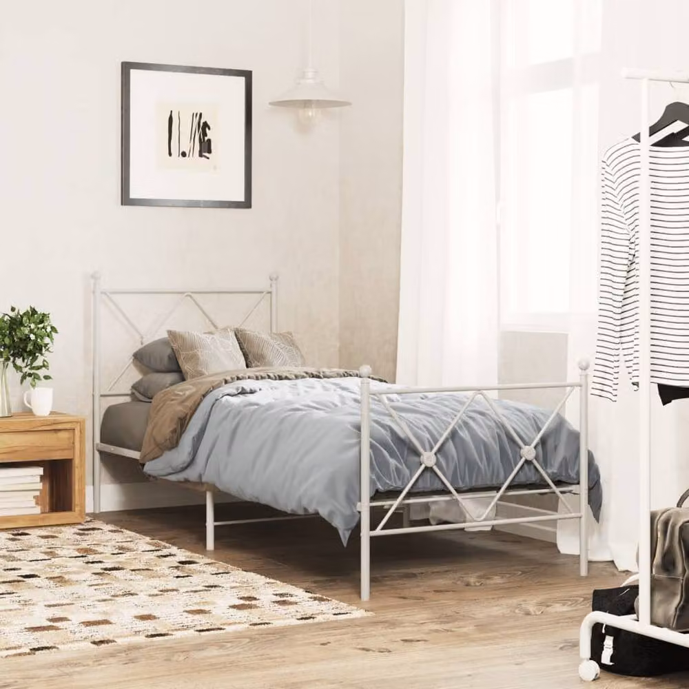 Berkfield Home Metal Bed Frame with Footboard, White, W/D/H: 80 x 200 cm – 2