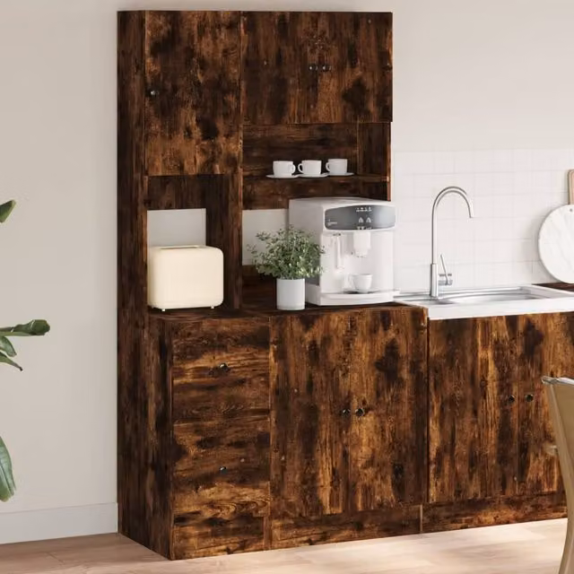 Berkfield Home Smoked Oak Kitchen Tall Unit in Brown, W/D/H: 95 x 50 x 180 cm