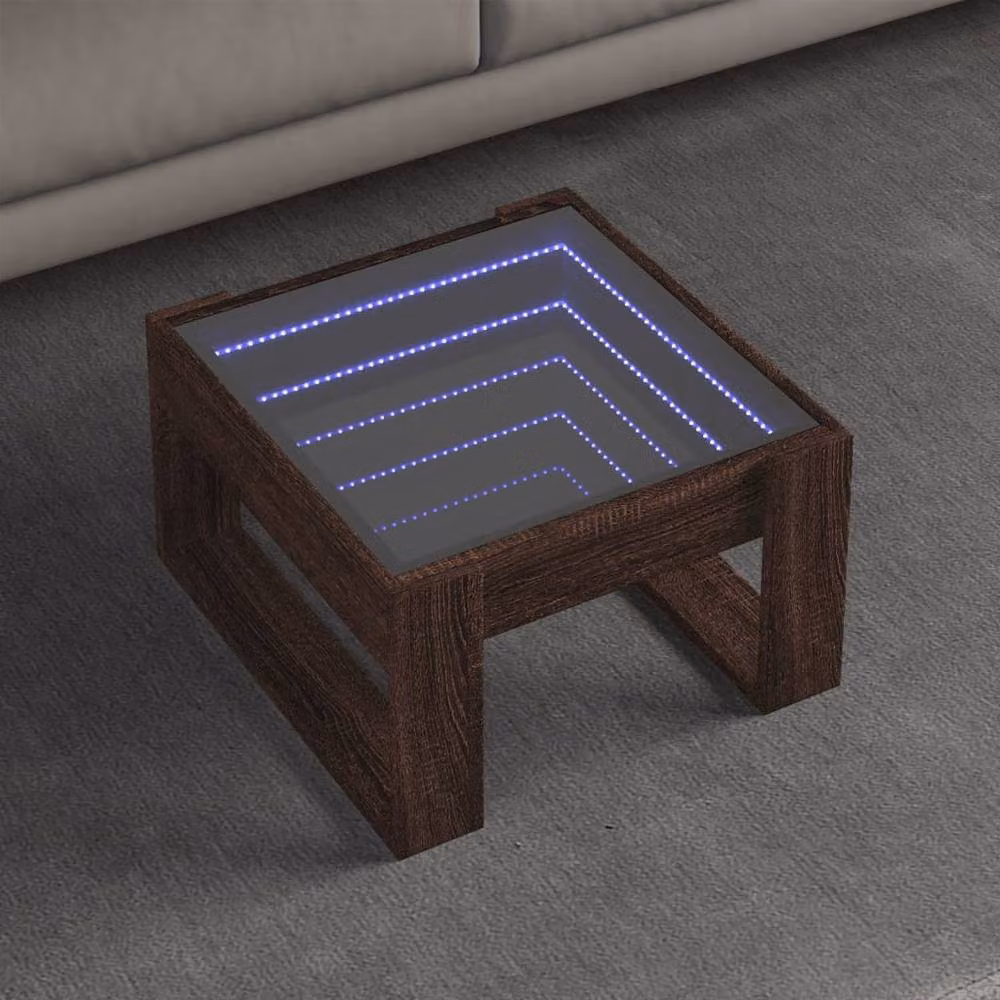 Berkfield Home Infinity LED Decorative Coffee Table in Brown Oak, W/D/H: 50 x 53 x 30 cm – 2