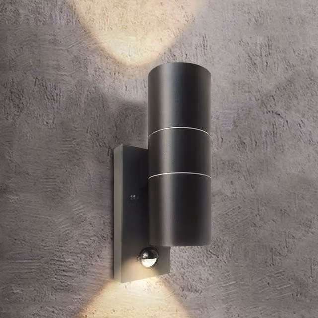 Extrastar Black Outdoor Up and Down Wall Light with PIR Motion Sensor and LED Bulb, IP44 Rated