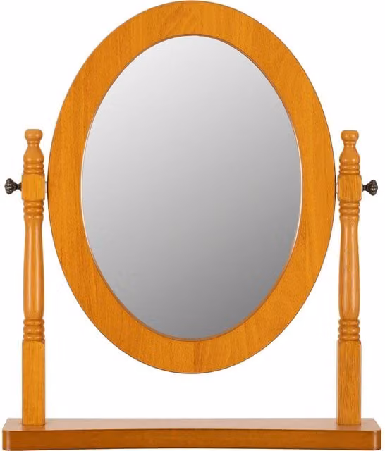 Seconique Contessa Round Tabletop Dressing Table Mirror in Brown Wood