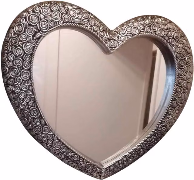 DEENZ Antique Style Silver Heart Shape Designer Floral Wall Mirror