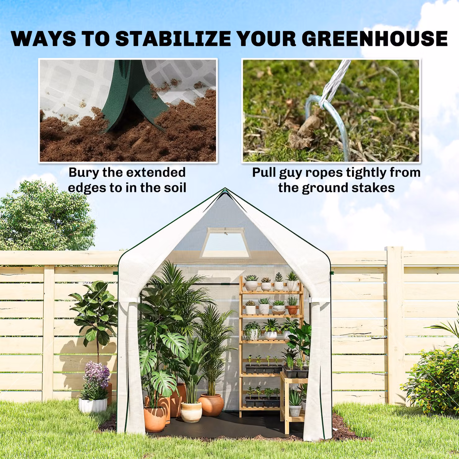 Outsunny White Walk-in Greenhouse with Steel Frame, Roll-up Door, Windows and PE Ground Cover – 4