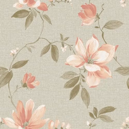 Grandeco Adeline Traditional Floral Trail Fabric Textured Wallpaper in Green