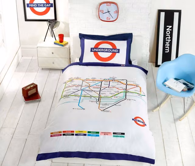 Rapport Home London Underground Reversible Polycotton Duvet Cover and Pillowcase Set, White, W: 180 cm, H: 200 cm