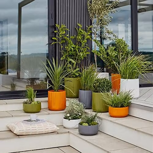 Ivyline Hudson Corrugated Bowl Planter in Orange, H 15 cm x D 30 cm – 2