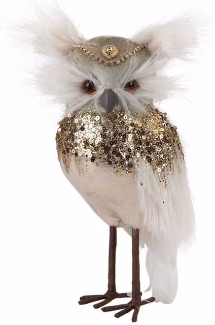 VFM e-Store Christmas Velvet Owl Tabletop Decoration, Green and White, H 23 cm x W 15 cm – 1