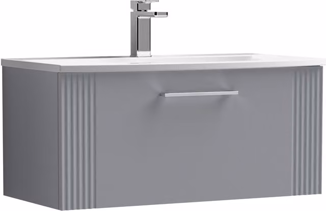 Balterley Modern Wall Mounted Single Drawer Bathroom Vanity Unit with Basin, Matt Grey, W/D/H: 80.0 x 32.0 x 38.9 cm – 1