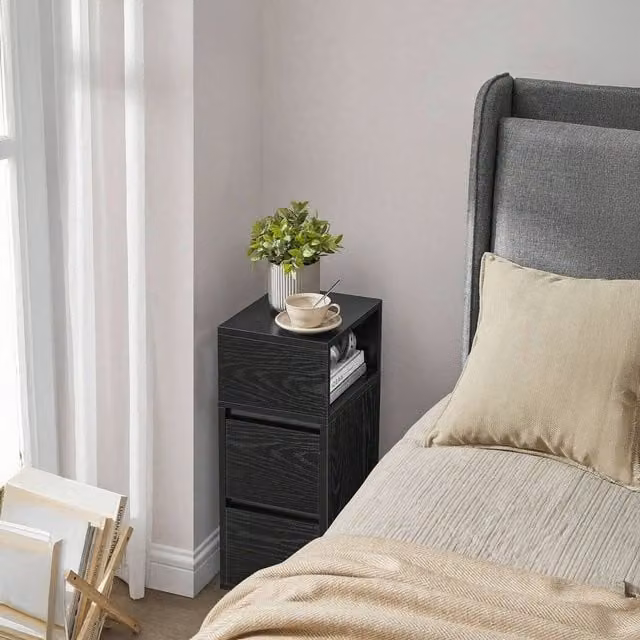 VASAGLE Slim Bedside Table with 2 Drawers in Black