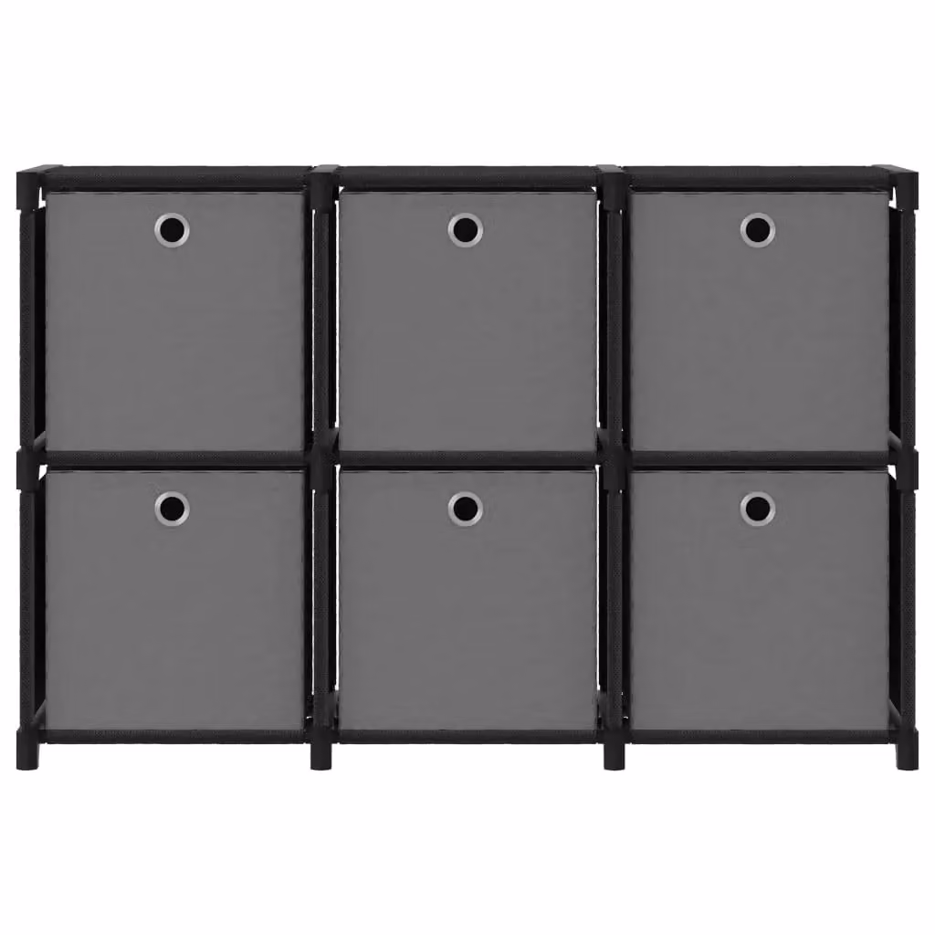 Berkfield Home 6-Cube Freestanding Display Shelf with Fabric Boxes in Black and Grey, W/D/H: 103 x 30 x 72.5 cm – 2