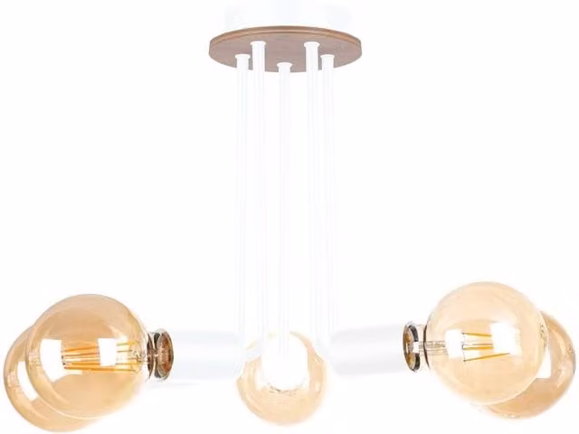 Netlighting Venna Multi Arm Semi Flush Ceiling Light in White and Wood, Diameter: 30 cm, 5x E27