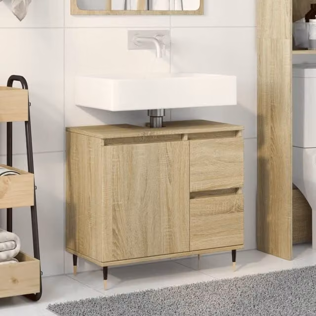 Berkfield Home Sonoma Oak Bathroom Sink Cabinet in Brown, W/D/H: 65 x 33 x 60 cm