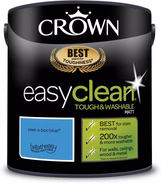 Crown Easyclean Matt Emulsion Paint in Peekaboo Blue, 2.5L