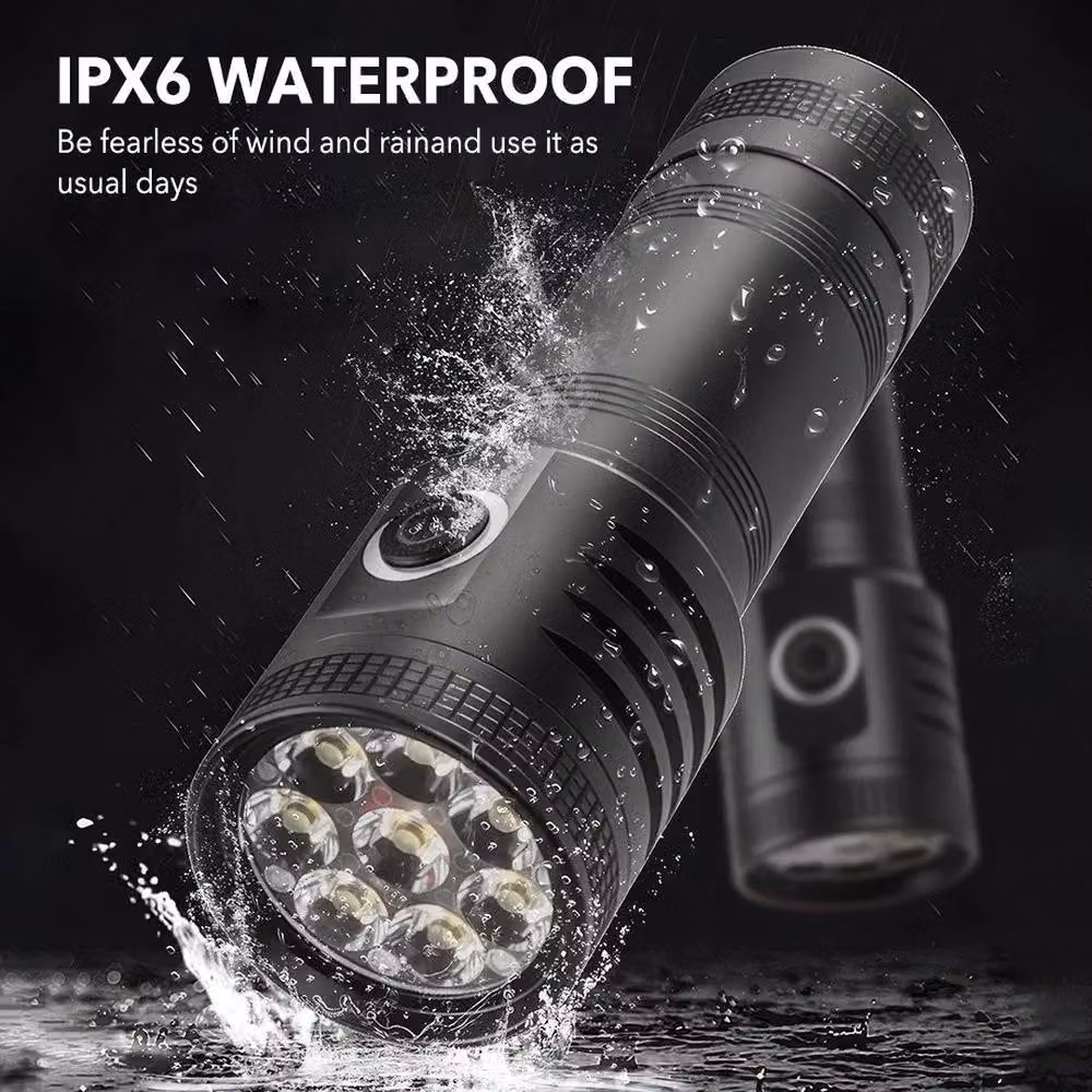 FLAVORA Rechargeable Tactical 8LED Aluminium Flashlight, Black – 3