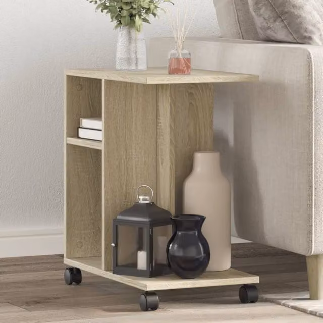 Berkfield Home Sonoma Oak Side Table with Wheels in Light Tan, W: 50 cm, D: 30 cm, H: 55 cm – 1
