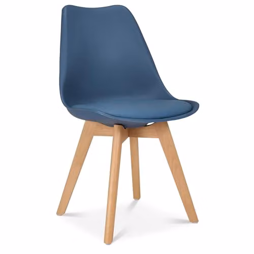 Bravich Rocco Tulip Dining Chair with Synthetic Leather Cushion in Navy Blue and Beech Wood Legs – 1