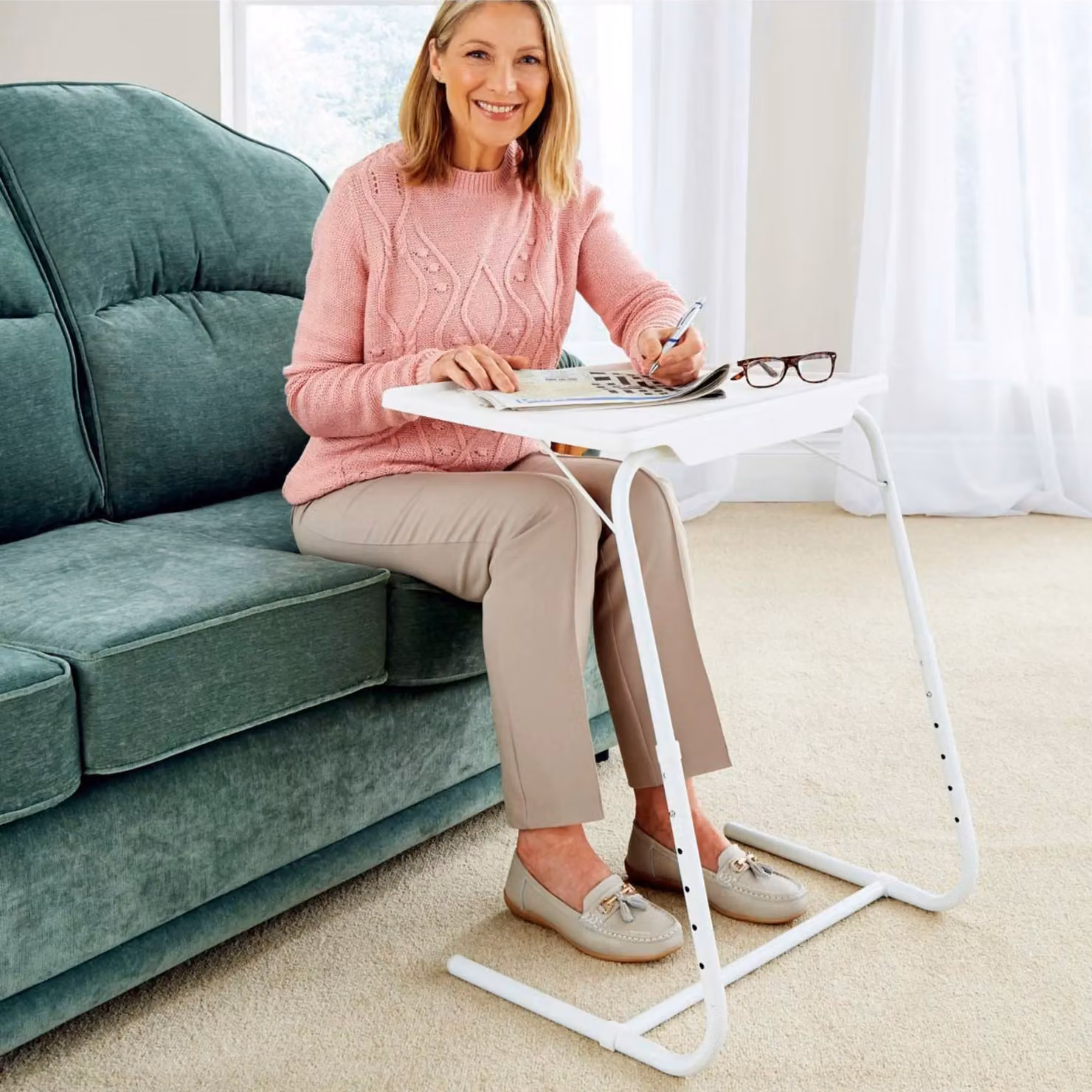 Chums Pack of 2 Adjustable Folding TV and Laptop Valet Tables in White – 3