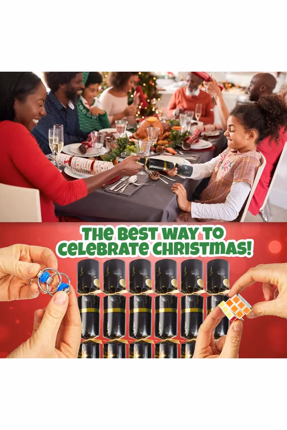 KreativeKraft Luxury Black and Multicolour Fidget Christmas Crackers, Pack of 6 – 7