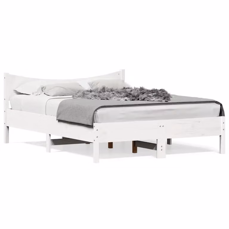 Berkfield Home White Solid Wood Pine Double Bed Frame W: 135 cm, L: 190 cm