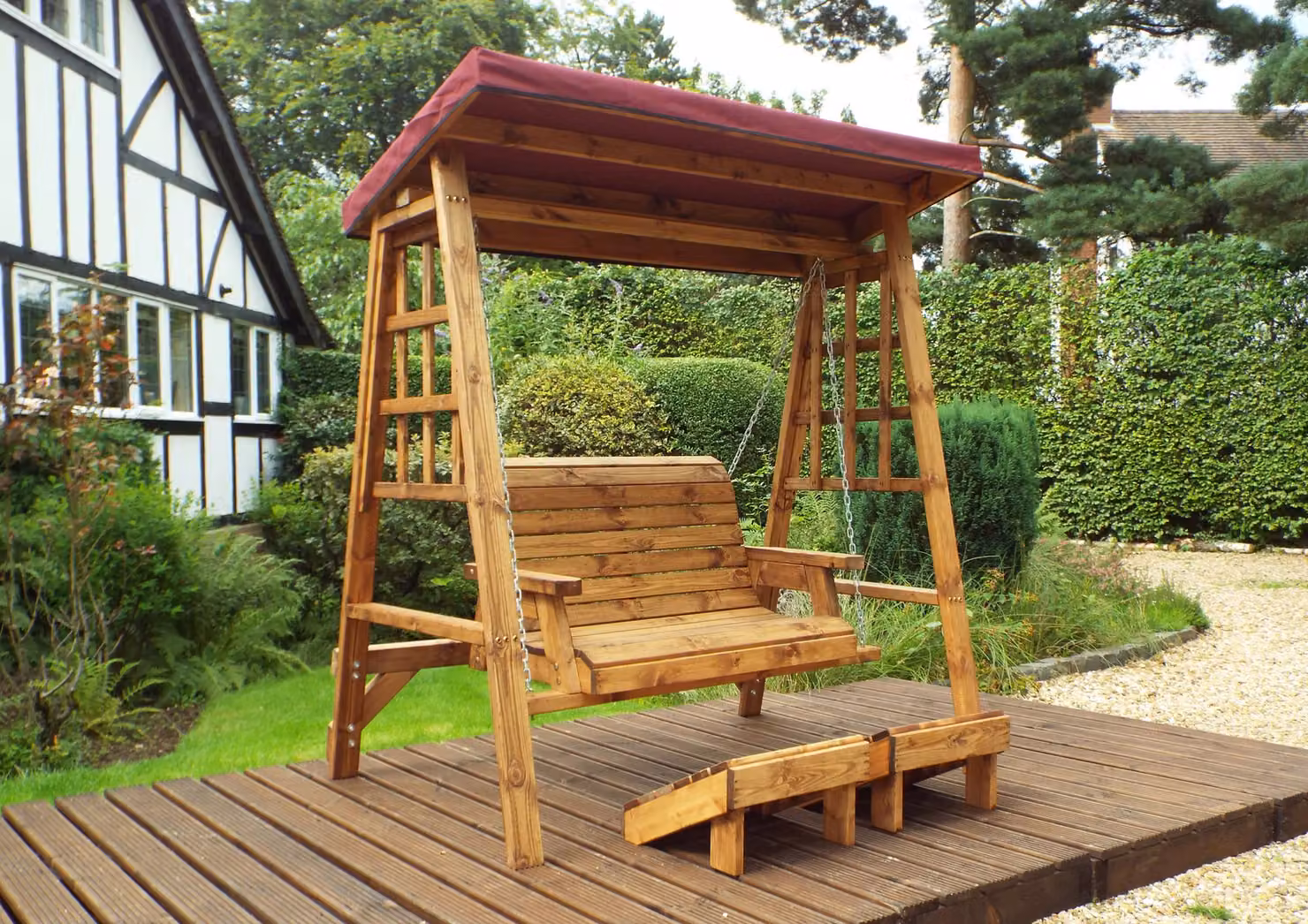 Charles Taylor Trading Dorset Two Seater Garden Swing with Sun Canopy in Brown – 2