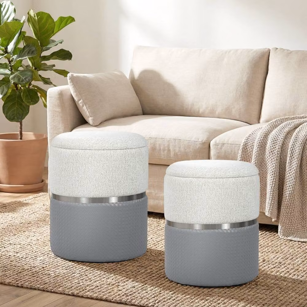 STILVORA Nesting Ottoman Set of 2 with Storage in Cream – 3