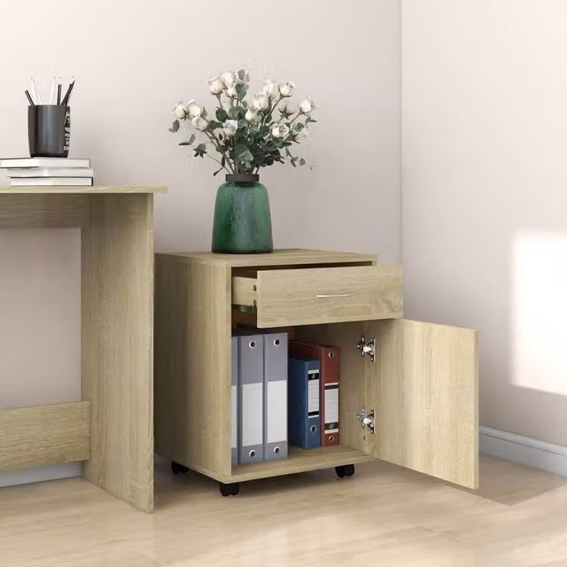 Berkfield Home Sonoma Oak Rolling Cabinet in Light Brown, W: 45 cm, D: 38 cm, H: 54 cm