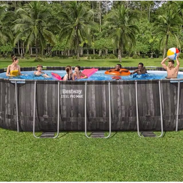 Bestway Steel Pro Max Oval Swimming Pool Set in Wood Print Brown