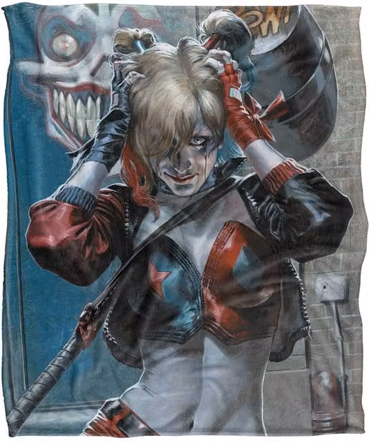 Warner Bros. Batman Harley Quinn Hammer Time Super Soft Fleece Throw Blanket, Multicolour, W: 91 x D: 147 cm – 6