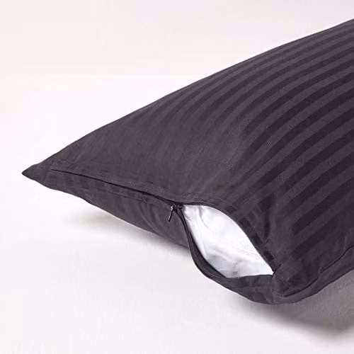 Homescapes Black Mako Satin Striped Egyptian Cotton Pillowcase with Zip, W/H: 40 x 80 cm, 330 TC – 2