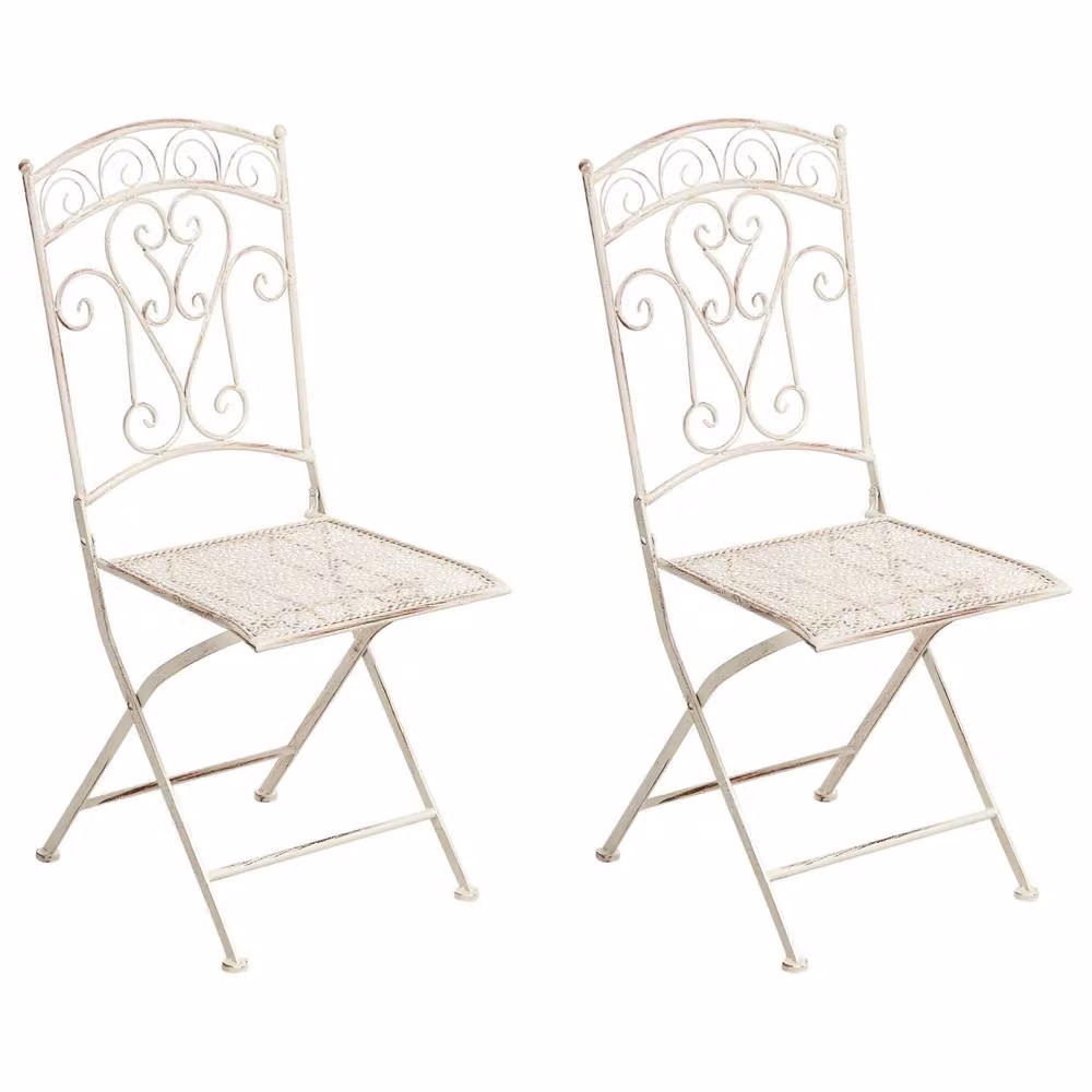 Wyld Haus Set of 2 Antique Beige Powder Coated Steel Folding Garden Chairs – 2