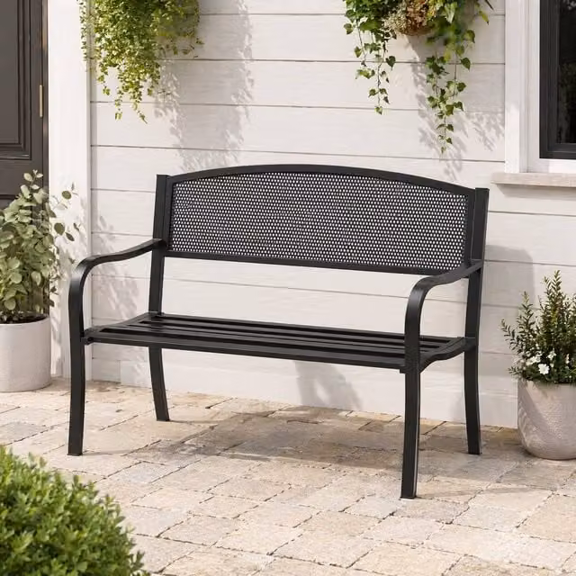 STILVORA 2 Seater Modern Metal Garden Bench in Matt Black, Width: 127 cm