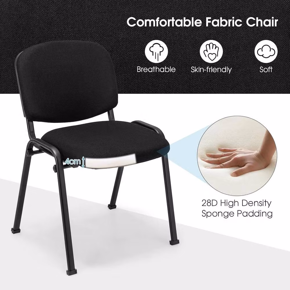 Gymax 5-Pack Stackable Conference Office Chairs with Padded Fabric Cushions in Black – 3