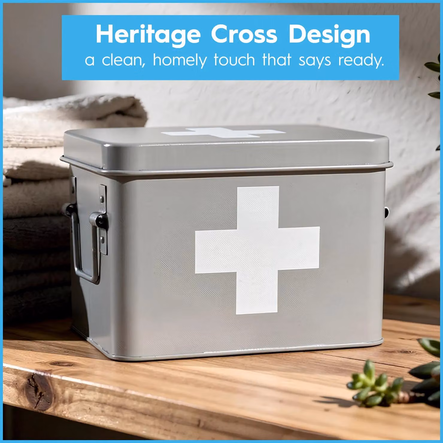 Harbour Housewares Vintage Metal First Aid Box in Grey with Lid and Handles – 6