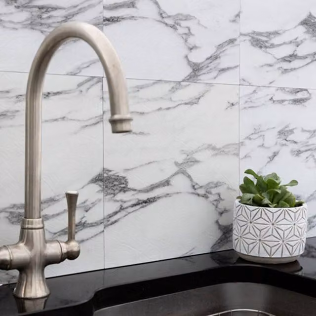 D-C-Fix Marble Grey and White Self Adhesive Vinyl Wall Tiles, Pack of 6, W/D/H: 30 x 30 x 0.3 cm