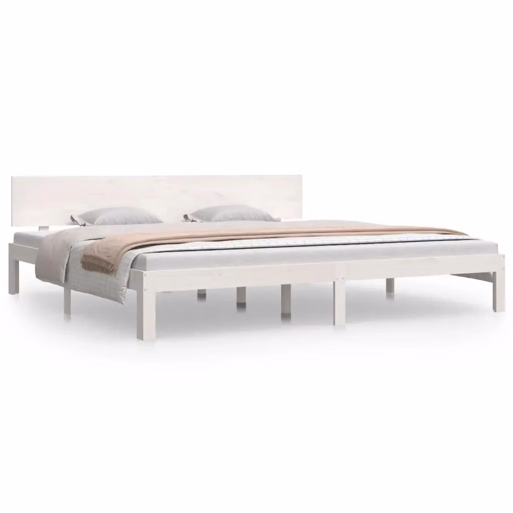 Berkfield Home White Solid Wood Pine Bed Frame W/D/H: 200 x 200 cm – 2