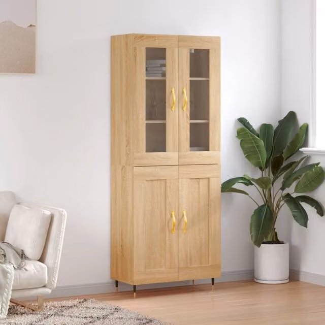 Berkfield Home Sonoma Oak Highboard in Brown, W/D/H: 69.5 x 34 x 180 cm – 1