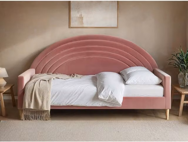 Flair Noa Rainbow Single Day Bed in Pink Velvet Fabric – 1
