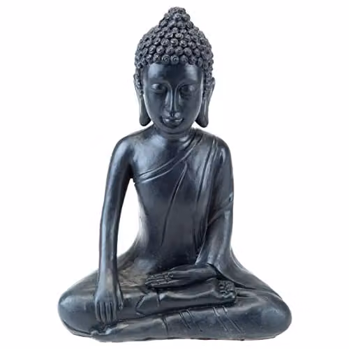 PMS VFM Zen Garden Meditating Buddha Tabletop Ornament, Black, H: 30.0 cm, W: 25.0 cm, D: 15.29 cm – 1