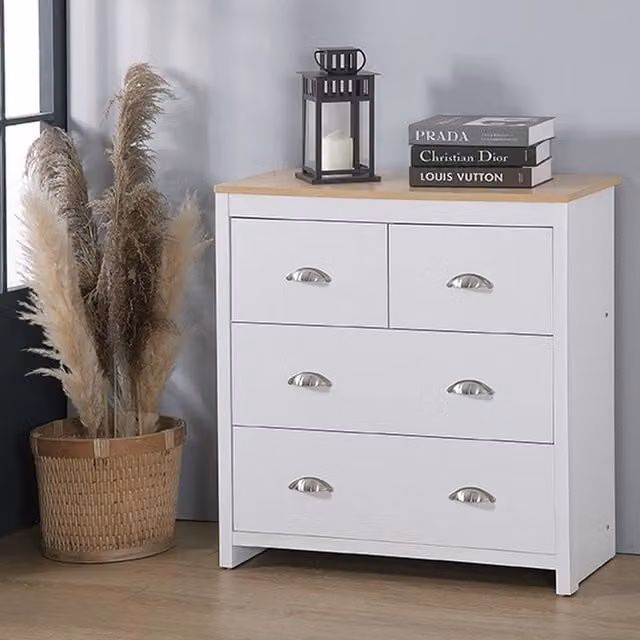 Comfy Living Classic Oak Wood and Metal Bedroom Chest of Drawers in White