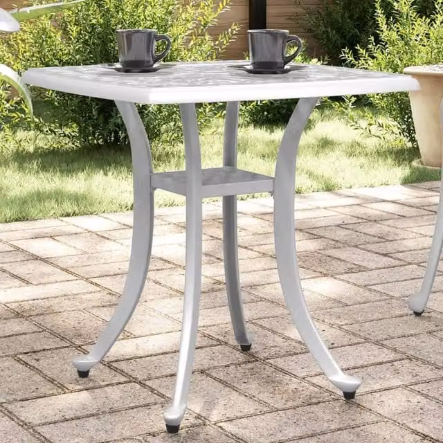 Berkfield Home White Cast Aluminium Garden Table W/D/H: 53 x 53 x 53 cm