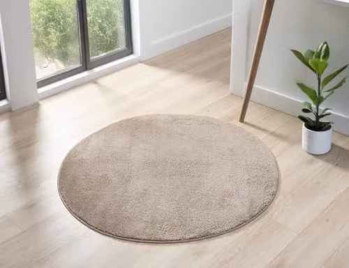 Desire Rugs Plain Modern Round Knitted Area Rug, Beige, Diameter: 100 cm – 1