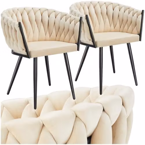 tectake Set of 2 Astano Dining Chairs with Velvet Fabric and Knot Design in Sand and Black