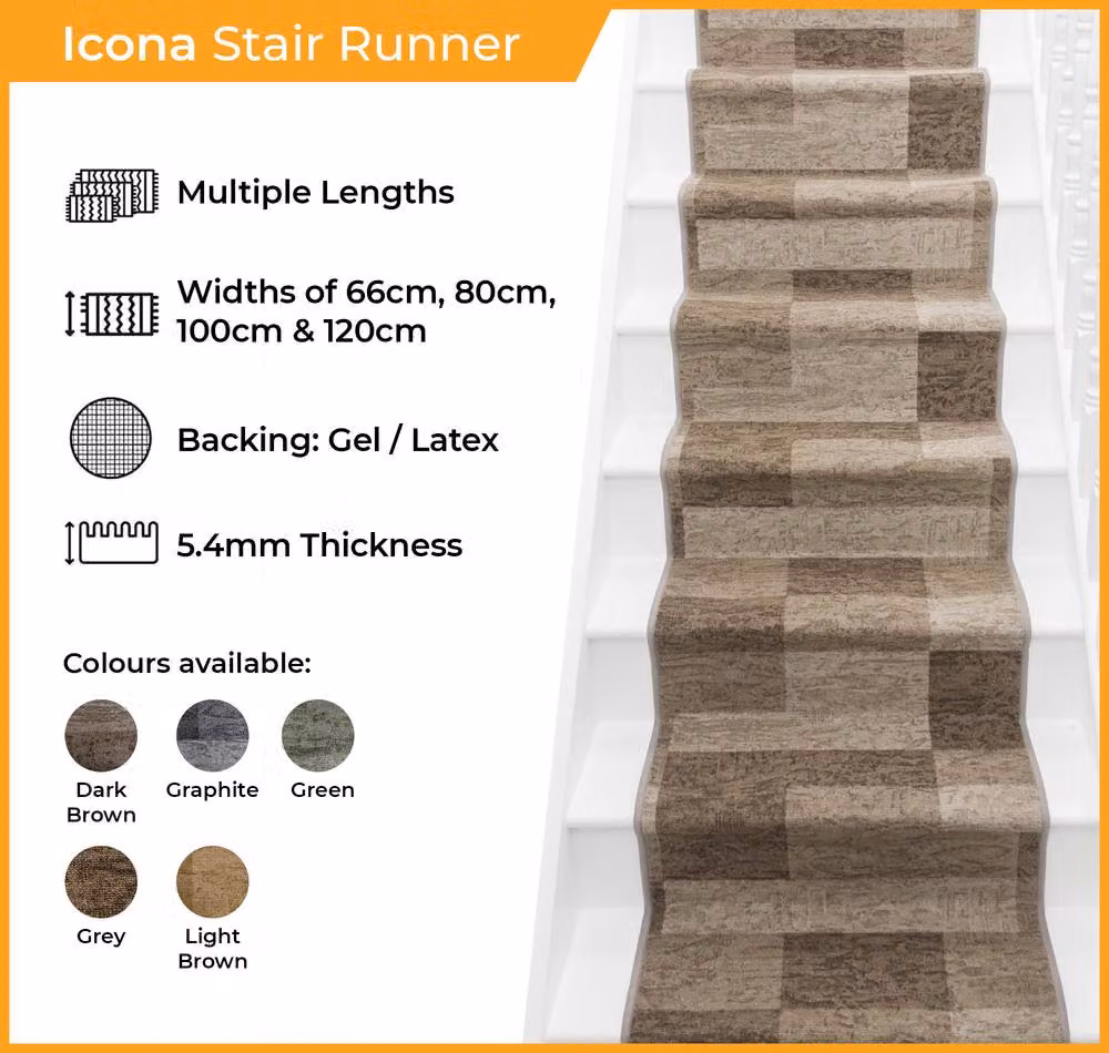 runrug Icona Stair Runner Carpet, Dark Grey, W: 120 cm, L: 720 cm – 2