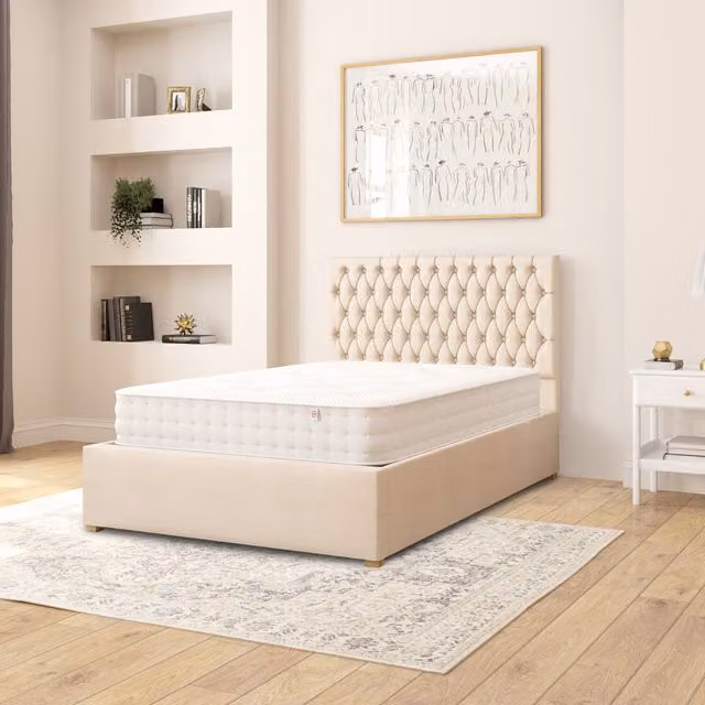 Aspire Upholstered Ottoman Storage Bed with Lift Up Base in Beige/Yellow, W/D/H: 120 x 200 cm